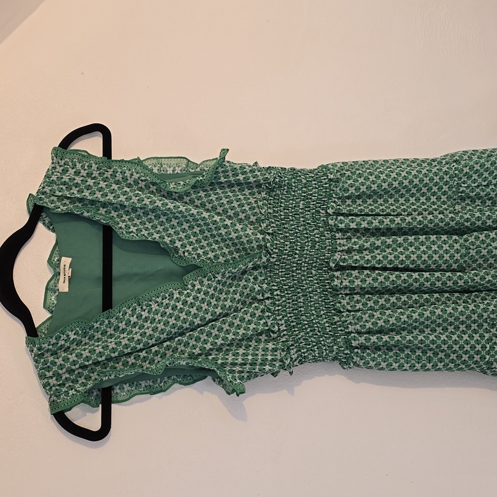 Max Studio Green Patterned Sleeveless Midi Dress